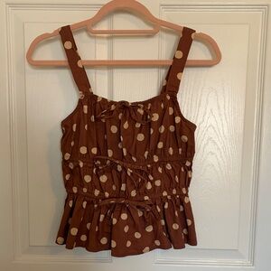 Chic 100% Cotton Brown Polka Dot Tank Top